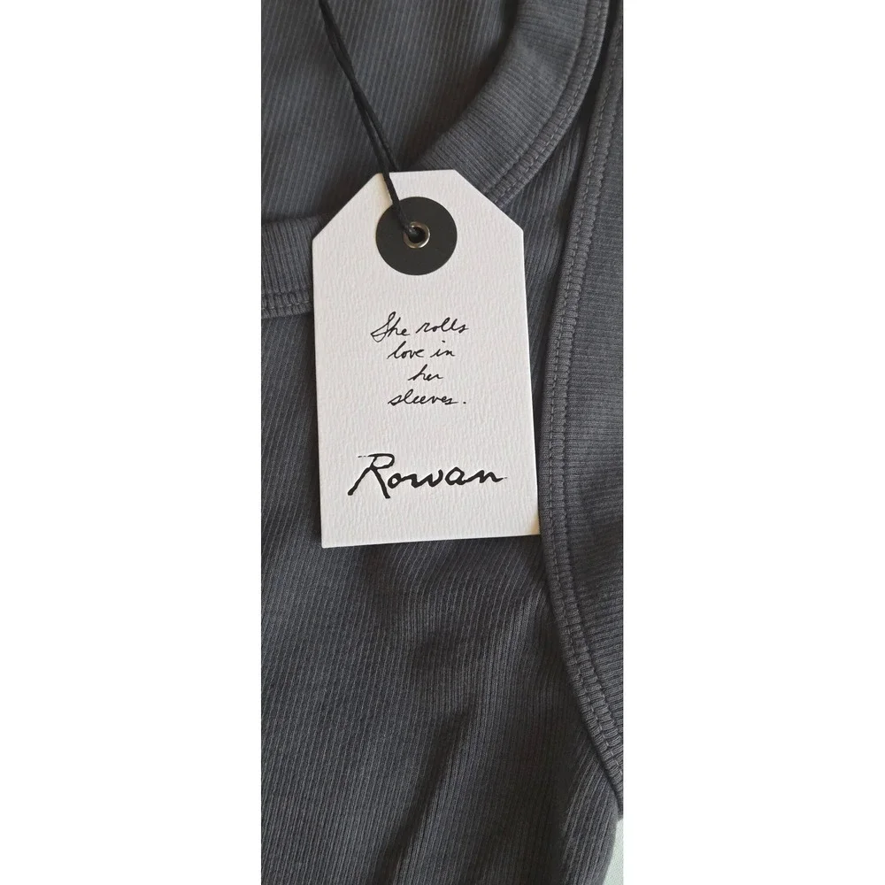 Rowan Dylan Knit Maxi Dress Faded Black Ribbed Side Slit American Made XS - Picture 5 of 10